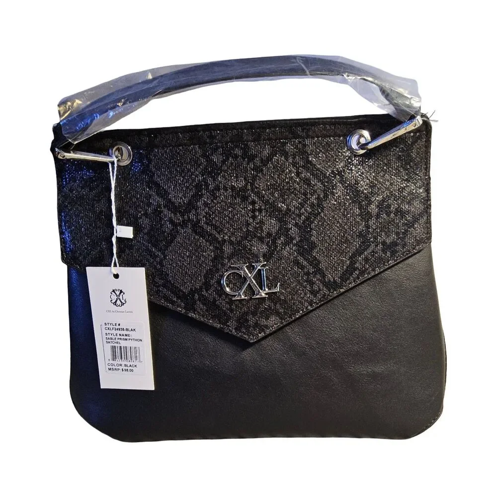 New Christian Lacroix Black Crossbody Sable Prism Python Satchel MSRP $98